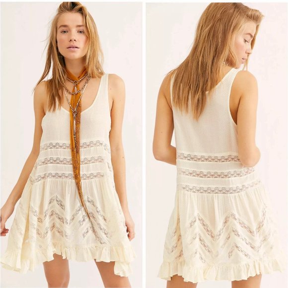 Free People Dresses & Skirts - NEW Intimately Free People Voile And Lace Trapeze Cream Slip Mini Doll Dress M